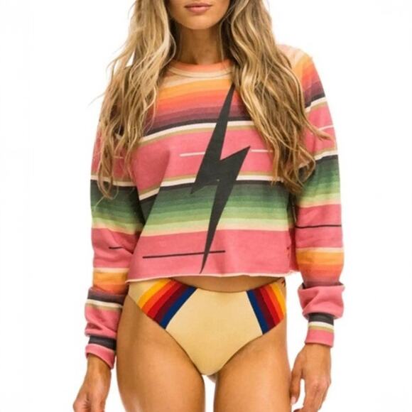 Aviator Nation Serape Bolt Stitch Crop Sweatshirt in Pink Size M - Picture 1 of 7